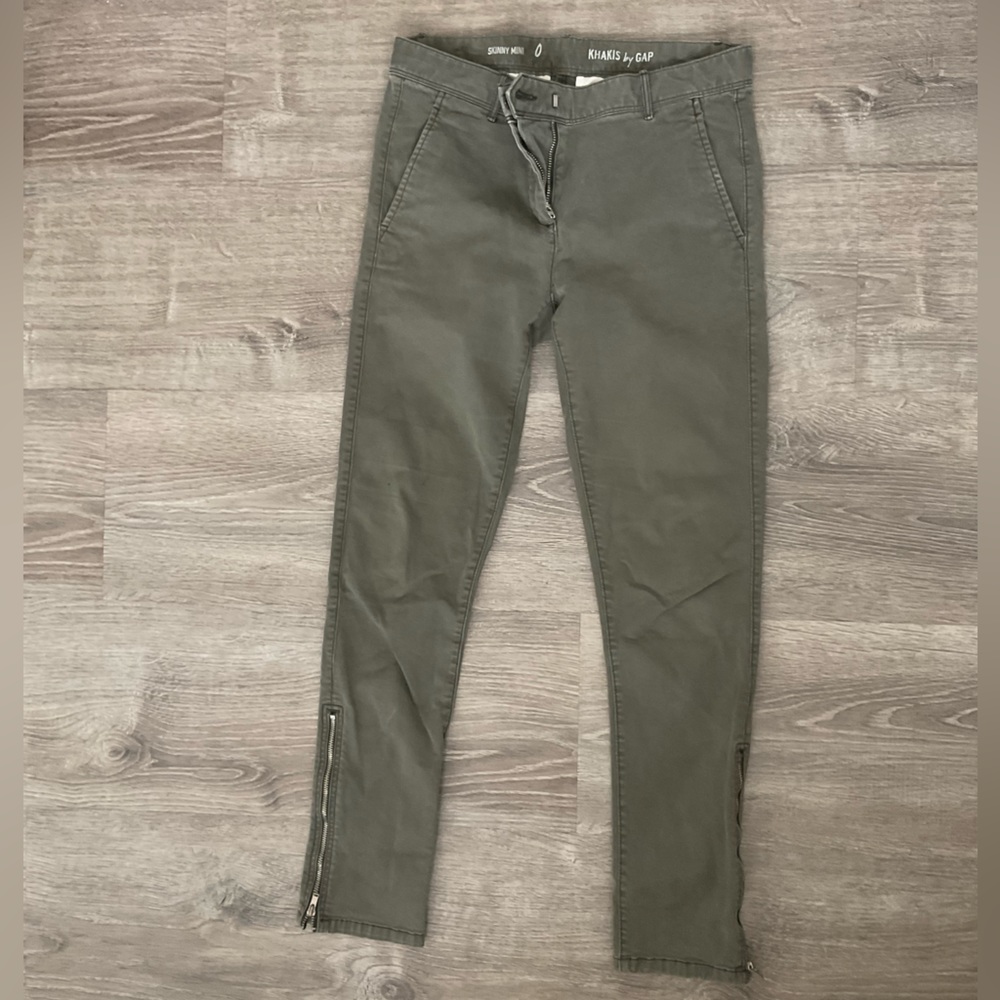 Olive green GAP trousers with zipper detail